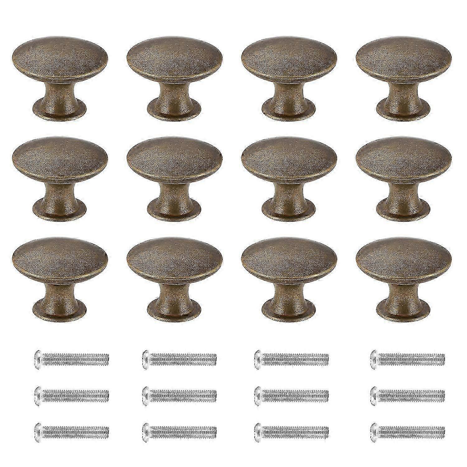 12 Vintage Chic Antique Brass Cabinet Knobs For Kitchen Cabinets - 30mm_Th
