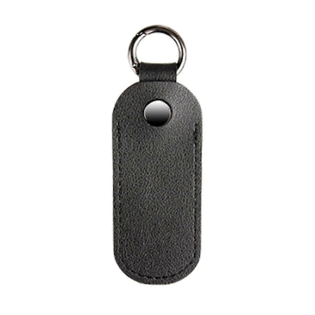 USB Flash Drive Case Leather Protector with Keychain and Secure Metal Closure Black