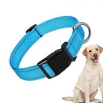 Reflektierendes Nylon-Hundehalsband, verstellbar, atmungsaktiv und strapazierfähig, für mittelgroße Hunde, Nachtsicherheit, Seeblau, XL