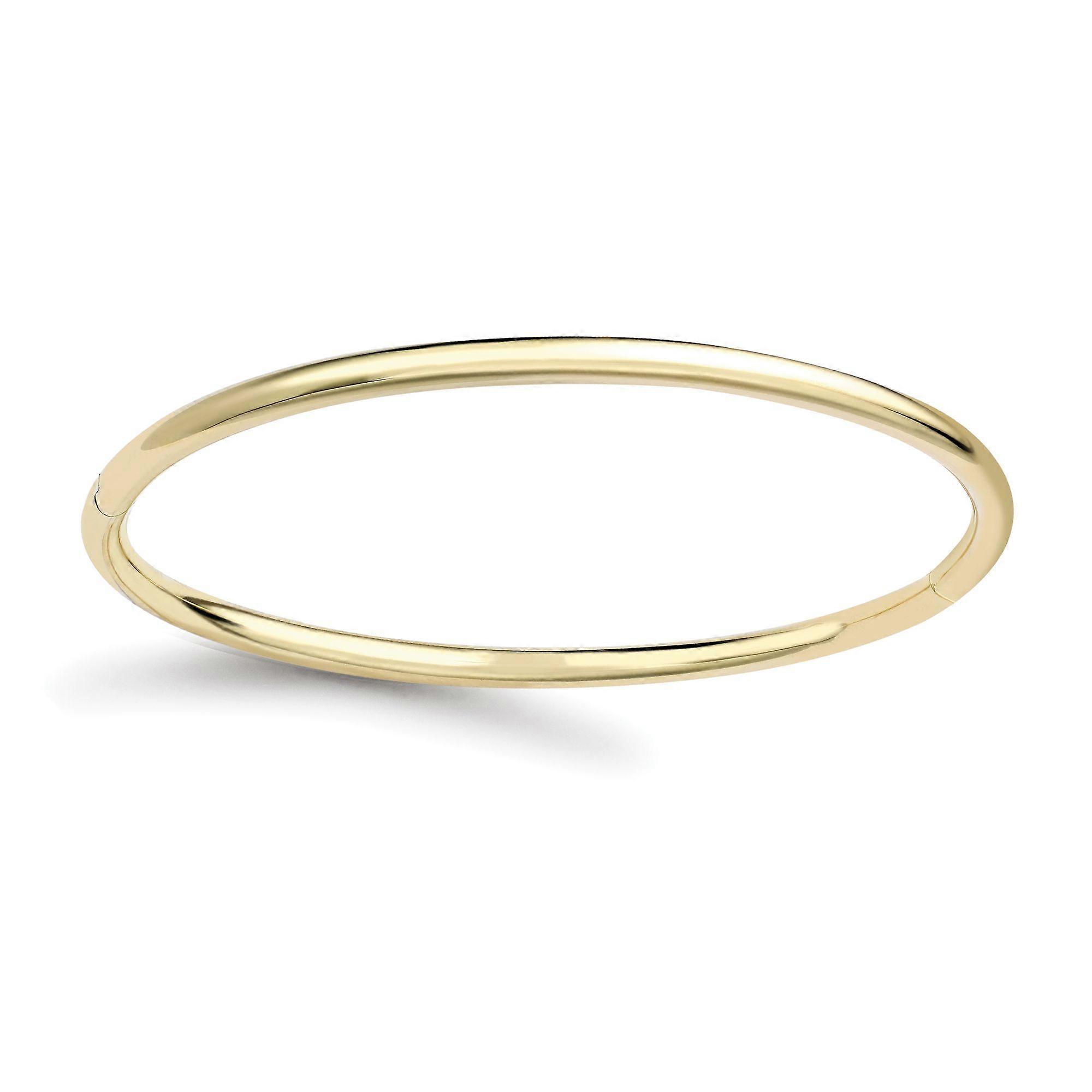Jewelco London Ladies 18ct Yellow Gold Round Tube Minimalist Oval Bangle Bracelet 3mm