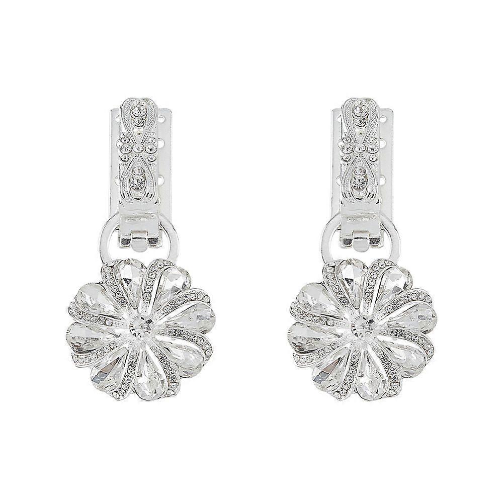 2pcs Alloy Interlocking Clasps Hook Clasps with Rhinestone Flower Silver 81mm