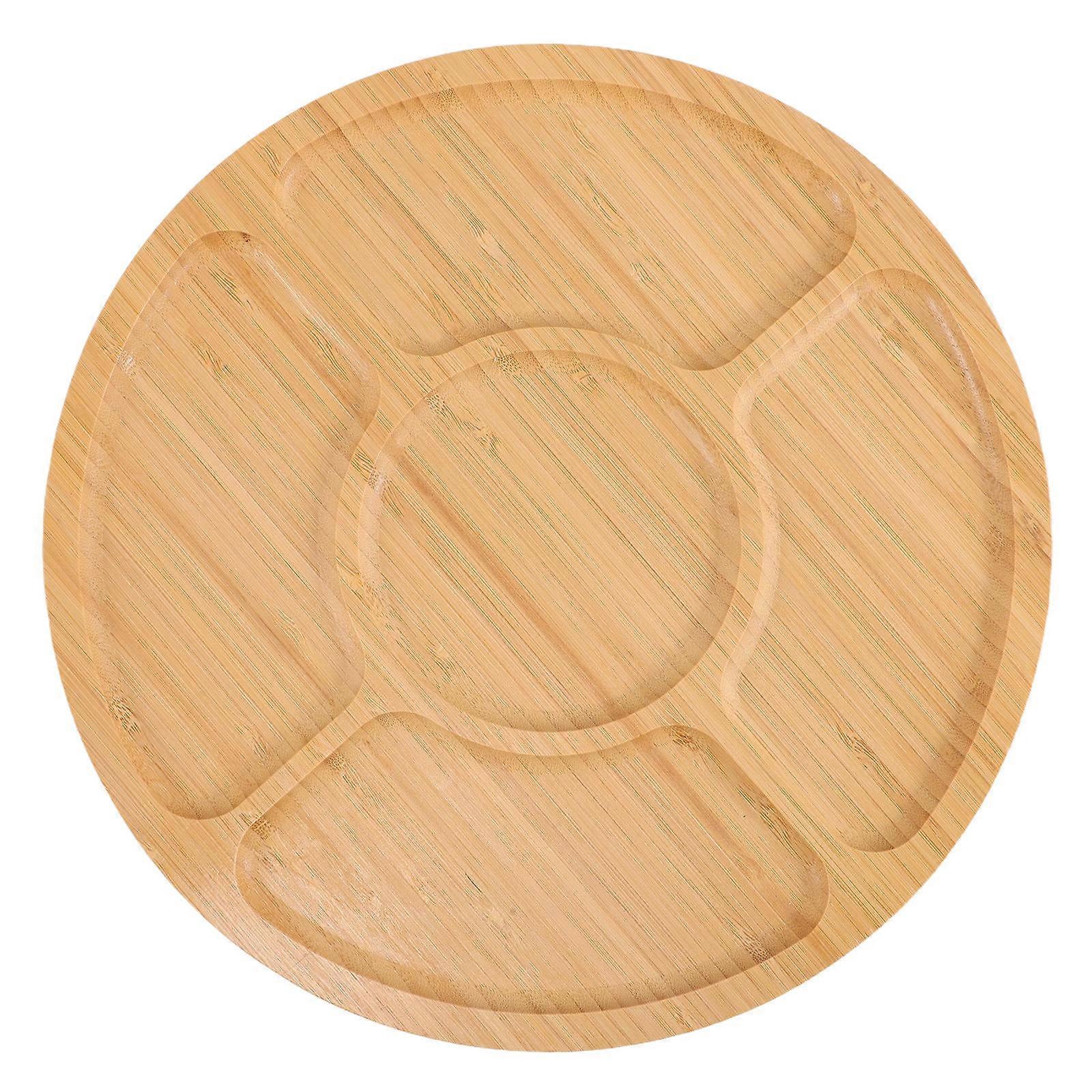 Round Wood Divided Serving Tray for Entertaining Five Section Compartments