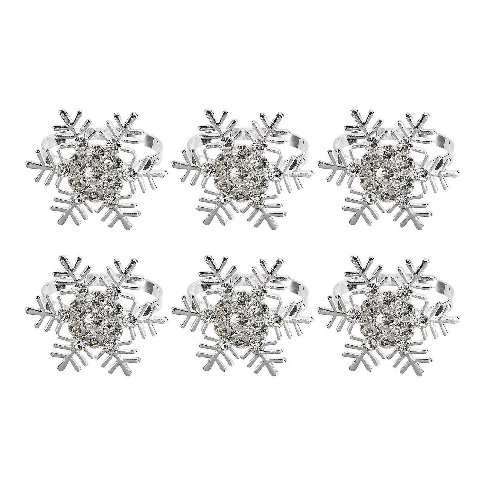 Christmas Napkin Ring Silver Snowflake Design for Party Use 6Pcs Set