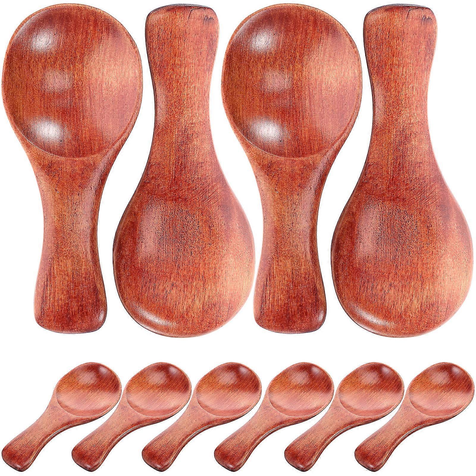 Brown Mini Wooden Spoons Tea Scoops for Kitchen Use 10Pcs Set