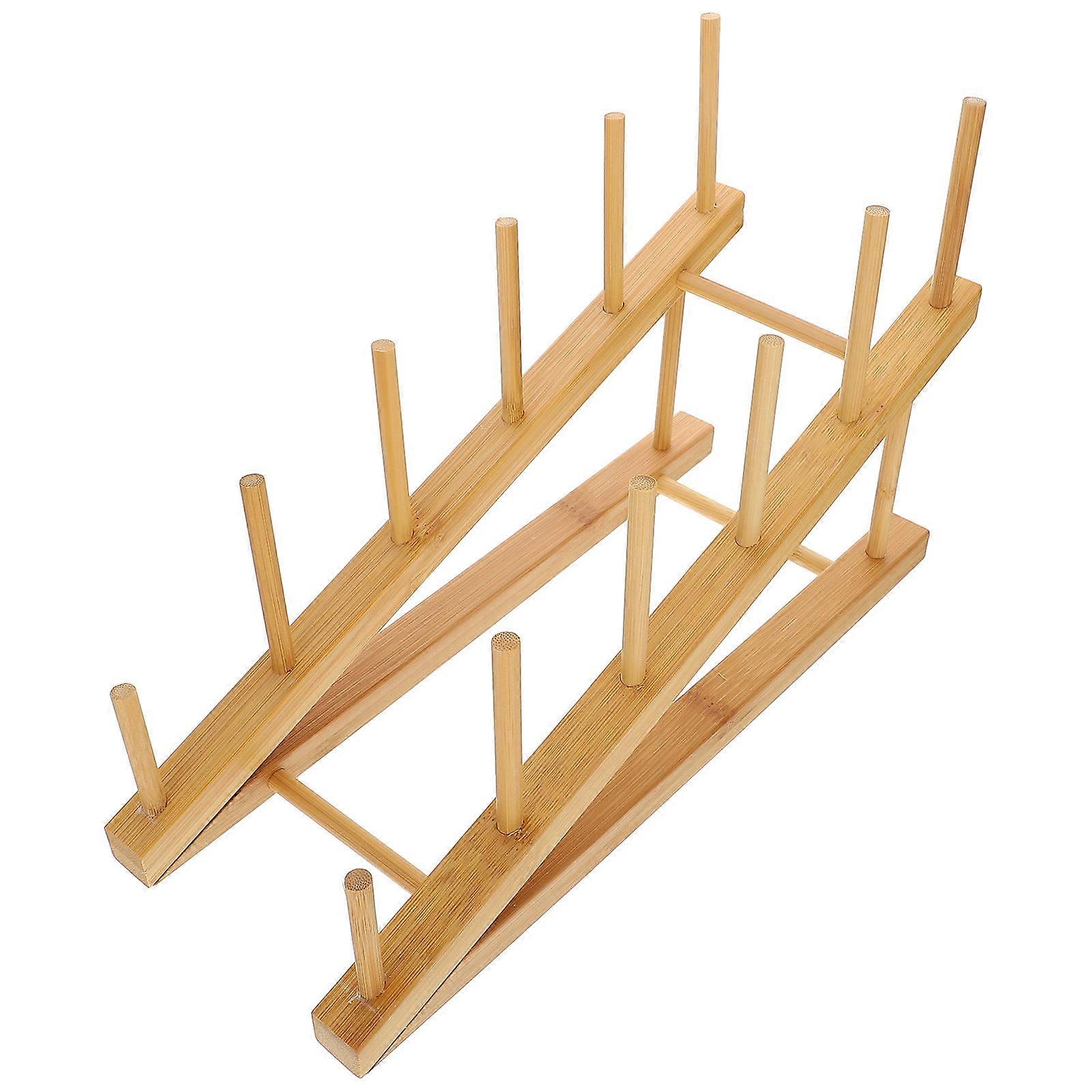 Storage Shelf Bamboo Plate Rack for Storage with Drain Rack
