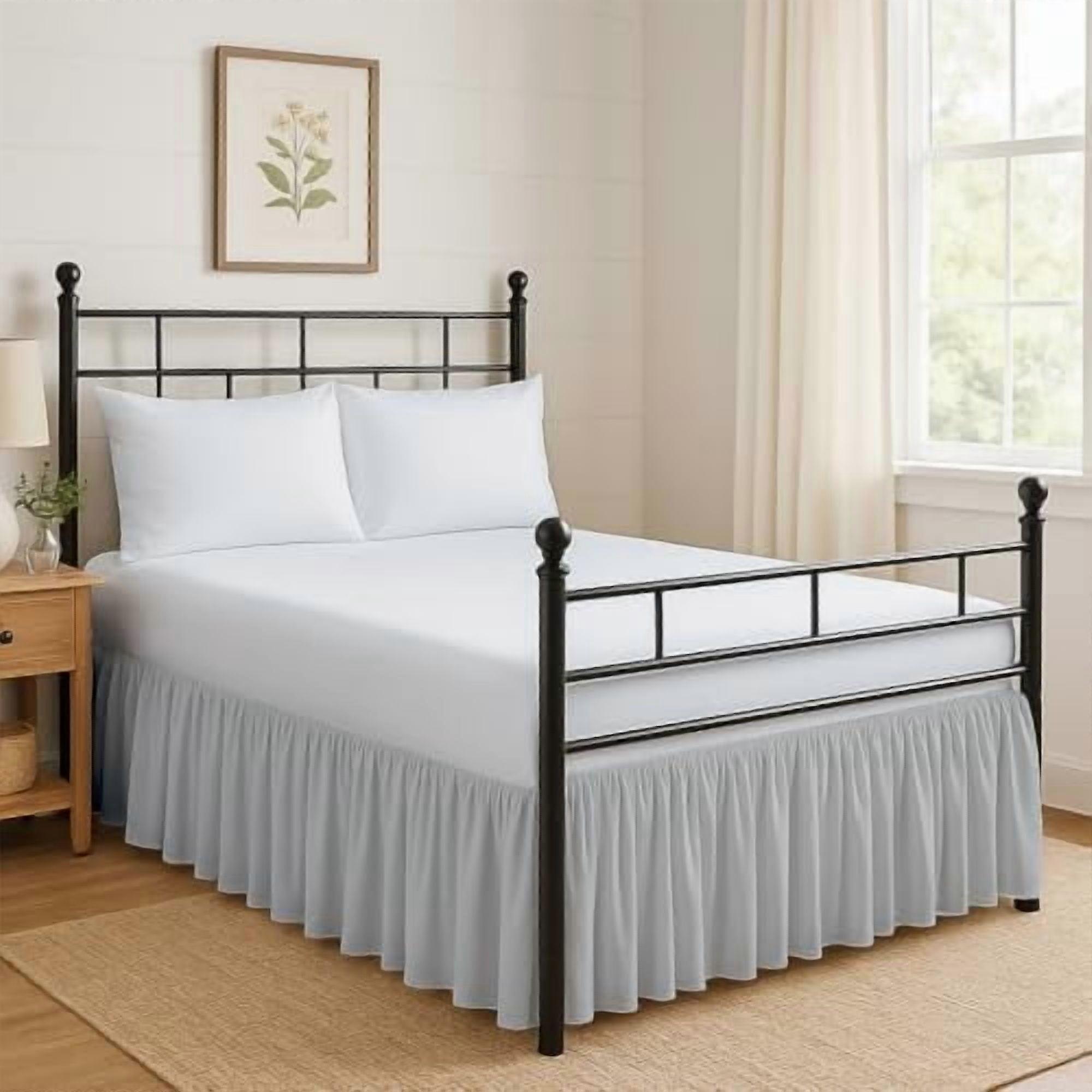 Ruffled Bed Skirt with Split Corners & Platform, Wrinkle-Free Microfiber, 16" Drop, Twin, Light Grey
