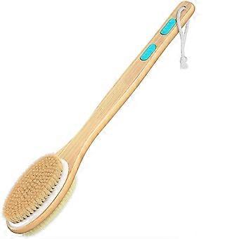 Body Brush and Back Scrubber Set with Long Wooden Handle for Full Body Exfoliation, Wet or Dry Use