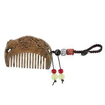 Portable Sandalwood Hair Comb for Travel 5Pcs with Lotus Fish Carvings