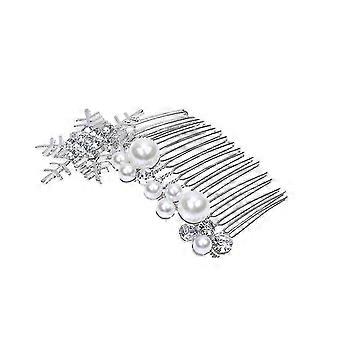 1pc Hair Side Comb Simulated Pearl Winter Snowflake Alloy Hair Comb For Women Lady (silver)