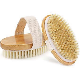 Body brush (2 types), natural bristle dry brush for exfoliation, cellulite & lymphatic drainage, bath/shower brush, soft [XR]