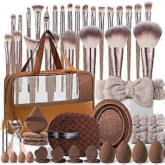 55-piece Brown Makeup Brush Set, Professional Makeup Tool Bag, Multifunctional Makeup Tool Set with Storage Box, Face Makeup Accessories, Foundation
