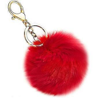 Soft Artificial Rabbit Fur Keychain Pompom Ball Fluffy Keyring Suitcase Backpacks Accessories Charm for Women Girls (Red) longziming