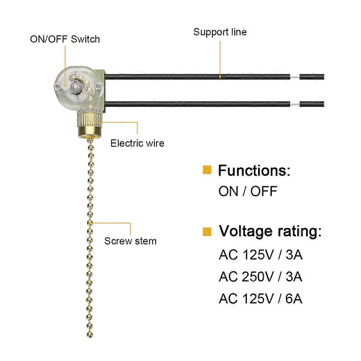 Mobestech 3Pcs Fan Switch Pull Chain Ceiling Fan Replacement Pull Chain Switch (Golden)