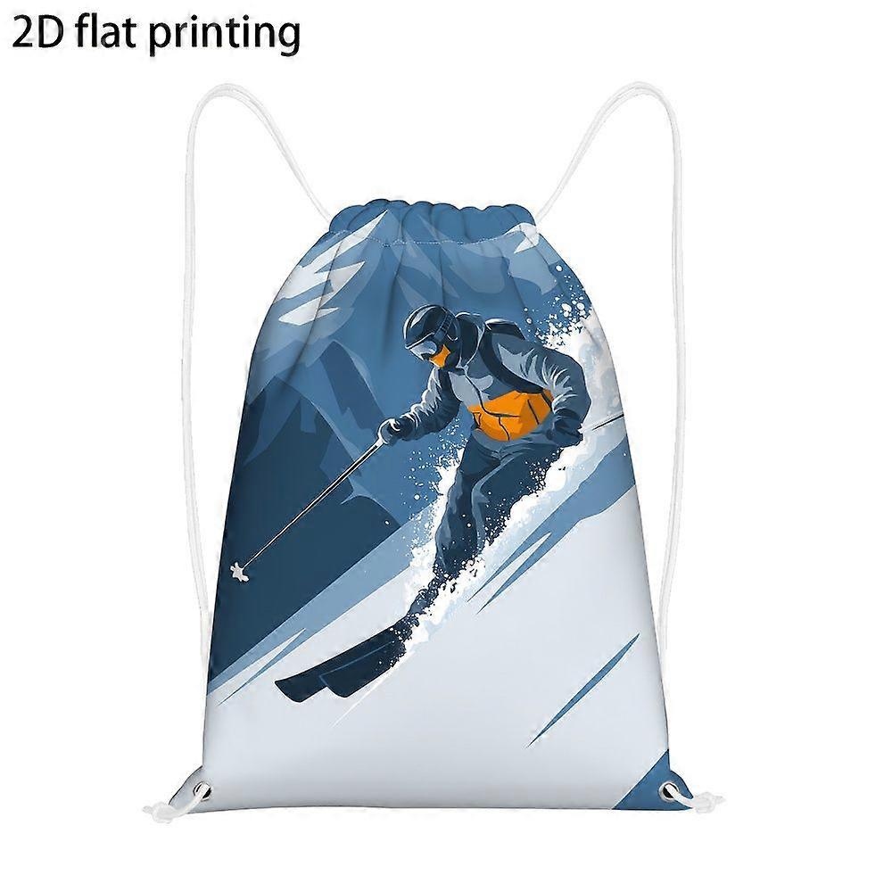 1pc Alpine Snowboarder Artwork 2D Print Drawstring Backpack - Durable Polyester, Practical Pockets, Adjustable Closure, -Gqazw