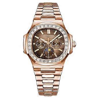 Luxury Nautical Design Automatic Watch 40mm, Stainless Steel Curved Bezel with Date / Diamond Markers, 5ATM Waterproof Sapphire
