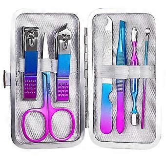 Manicure Pedicure Set 7 Piece Stainless Steel Kit with Precision Cutting Blades for Travel