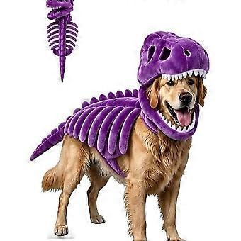 Dog Dinosaur Costume Plush Hood, 3D Dinosaur Bone Halloween Pet Hooded Outfit Clothes for Pet Cosplay Party Dress Up C