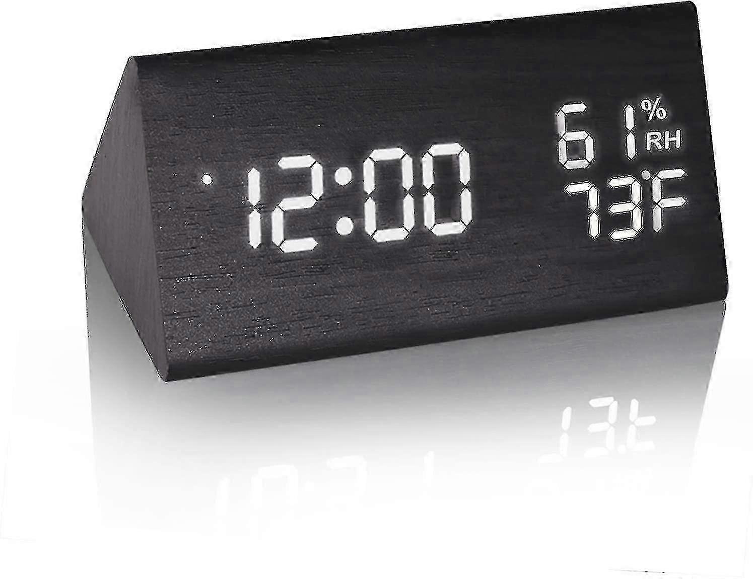 Digital desktop clock with wooden electronic LED time display