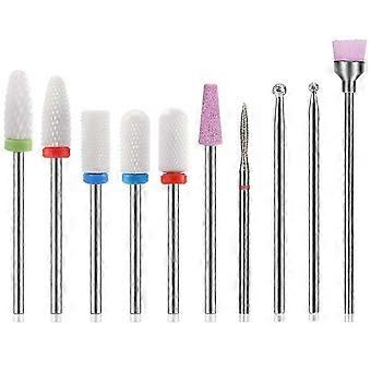 10 Pcs Conjunto de Brocas de Unhas de Cerâmica Brocas de Unhas, Profissional Remover Gel, Cutícula Acrílica, Ferramentas de Brocas de Unhas para Manicure Pedicure Uso Doméstico