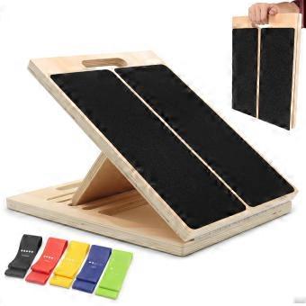 Verstelbare houten schuine stretchplank met 5 weerstandsbanden – antislip fitnessplank voor squats en revalidatie
