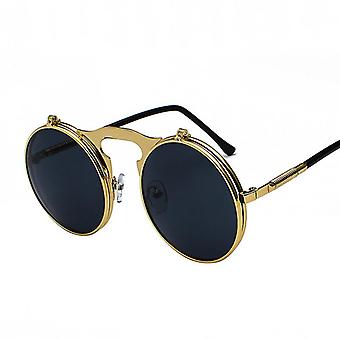 Retro Metal Steampunk Flip Sunglasses Round Frame Flip Sunglasses