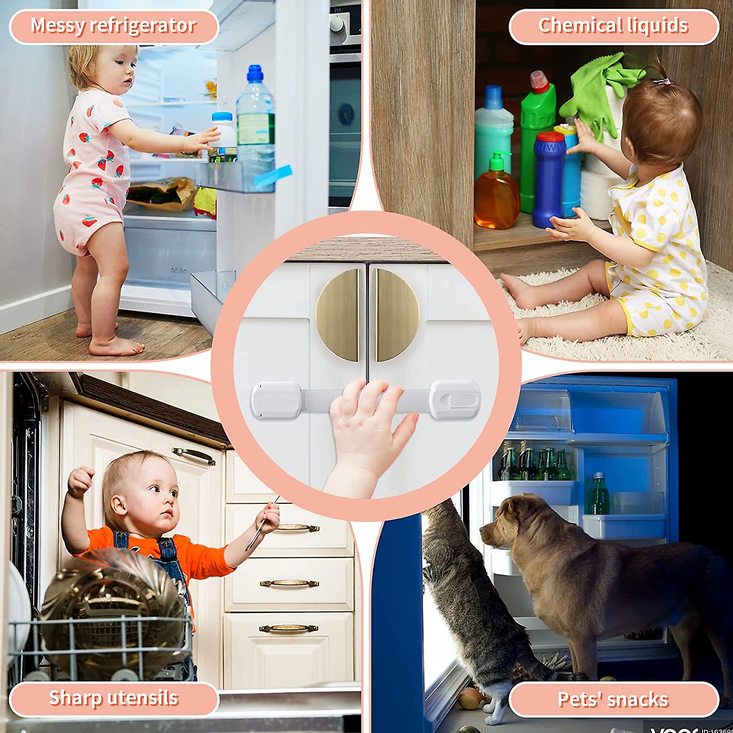 Safety Strap Locks (6 Pack) For Fridge, Drawers, Dishwasher