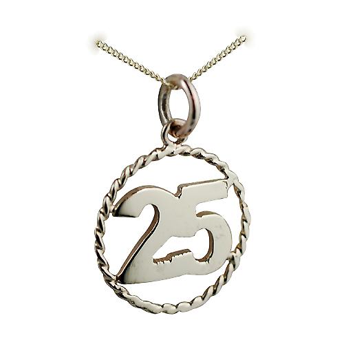9ct Gold 18mm number 25 in twisted wire circle Pendant with a curb Chain 20 inches