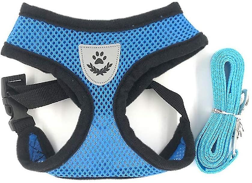 1pcs Breathable Mesh Small Dog Pet Harness And Leash Set Puppy Cat Vest Harness Collar For Chihuahua Pug Bulldog Cat (l(4-6kg), Blue)