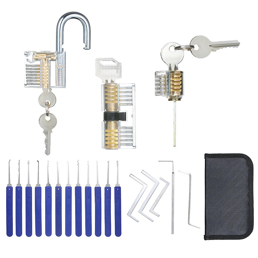 17 Pcs Lock Picking Set With Storage Bag+3 Pcs Visible Practice Lock Set
