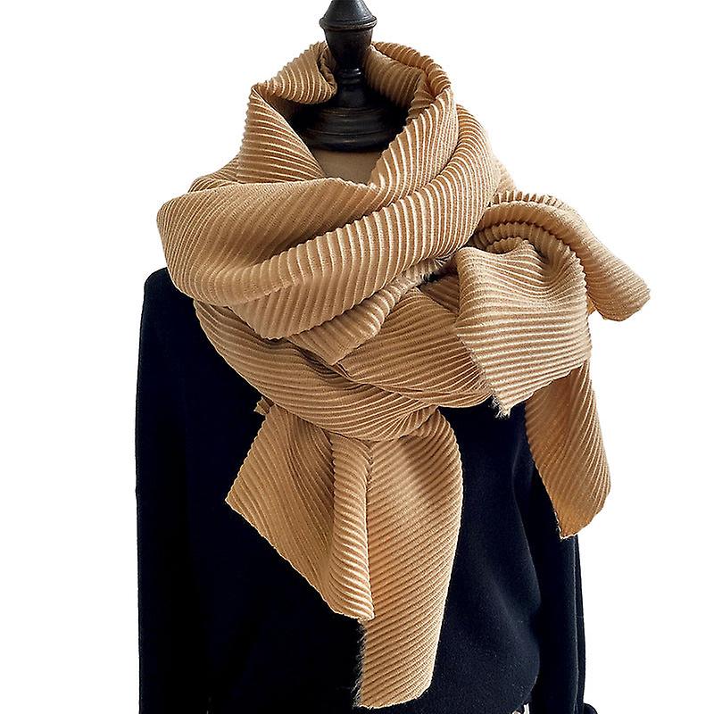 Three-pick Pleated Texture Scarf Women's Autumn And Winter Korean Style All-matching Long Solid Color Shawl Dual-use