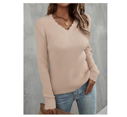 2022 Kadın Yeni Varış Kadın Uzun Kollu Sonbahar-Kış Örme Kazak Katı Renk V Yaka Örme Kazak Genç Kız Kazak İnce Fit Tasarım