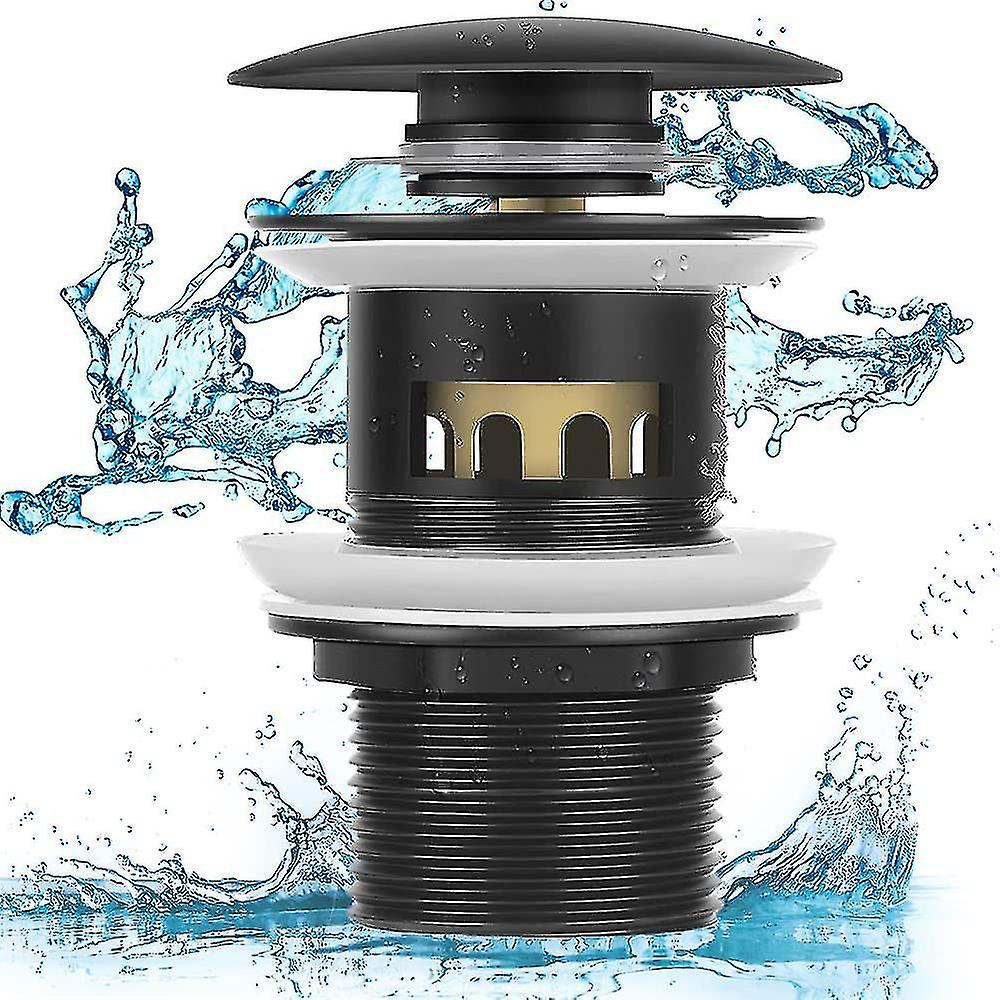 Bathroom Sink Washbasin Copper Pop Up Auto Drain Drainer (black)