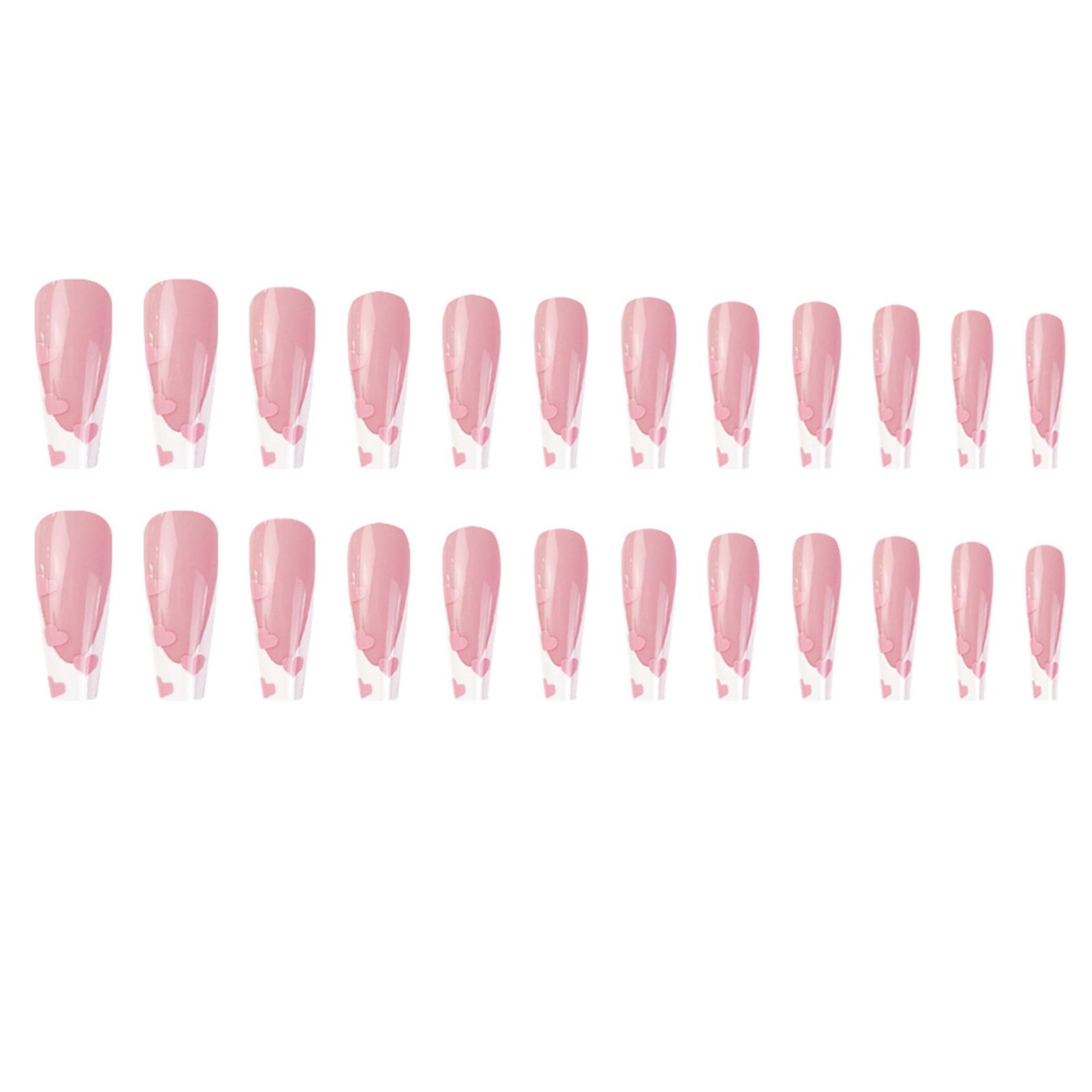 French Style Pink Long Fairy Fake Nails Long Lasting Safe Material Waterproof False Nails For Daily And Parties Wearing