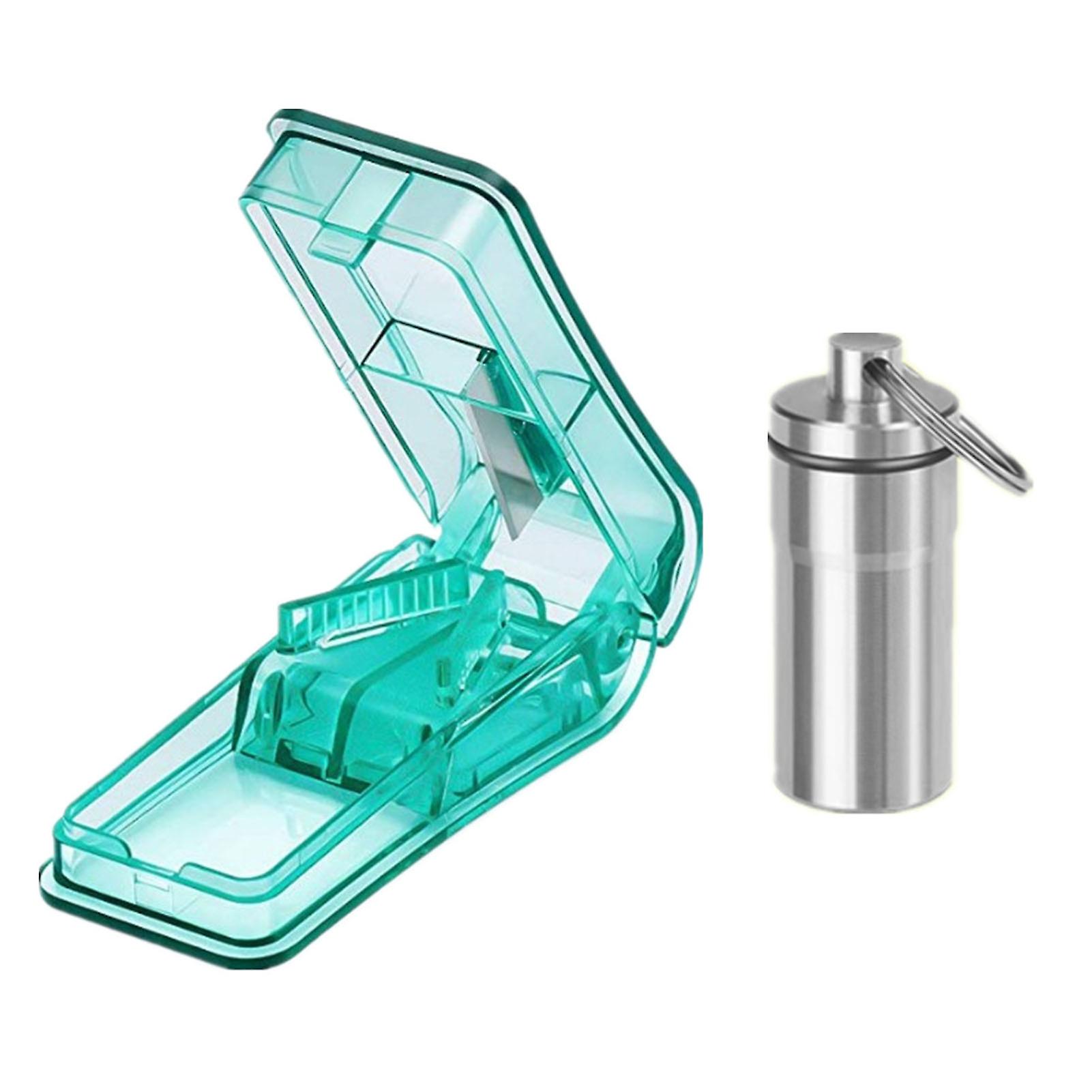 Simple Medicine Storage Box with Cutter Large Capacity Carriable Store Case for Outdoors