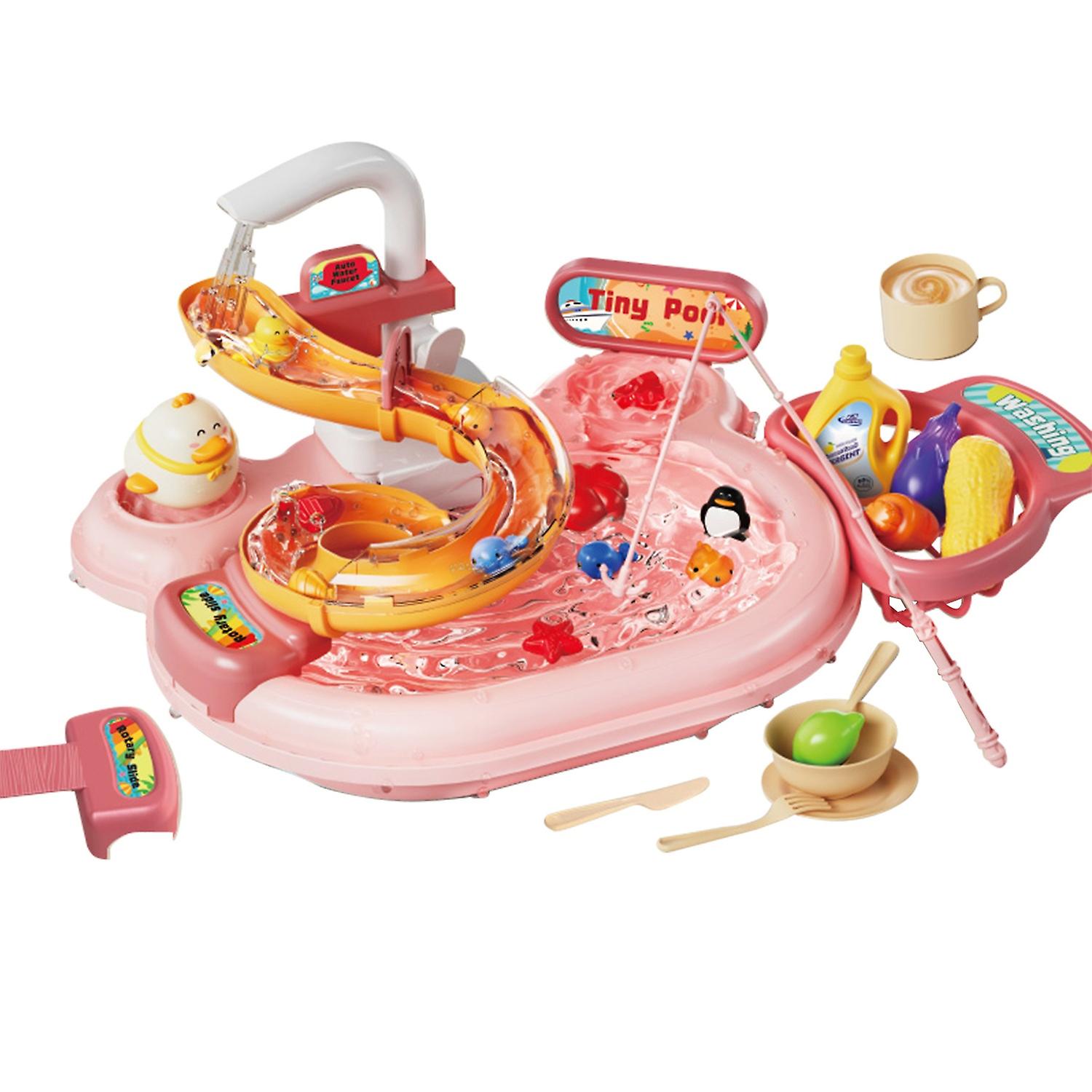 Multi-function Toddler Toy Sink 2-in-1 Kitchen Toys Electric Dishwasher with Running Water Pretend R