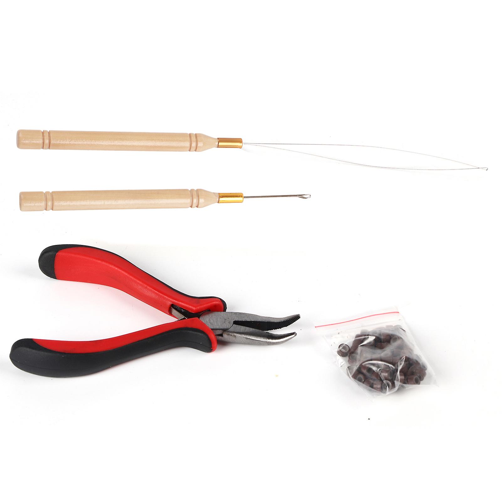 Hair Extension Tool Kit 100pcs Silicone Beads Micro Rings Hook Needle Pulling Loop Pliers