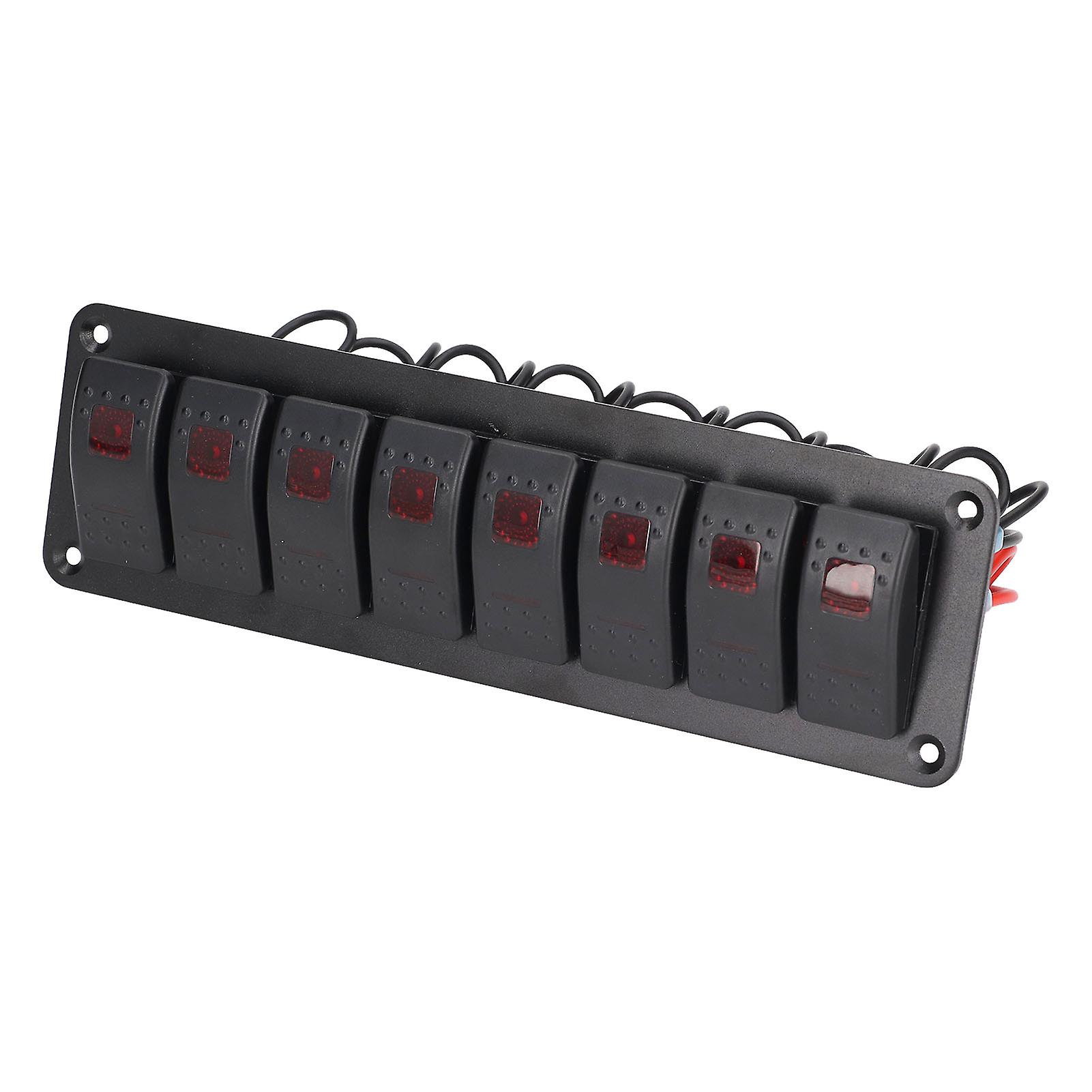 8 Gang Rocker Switch Panel LED Backlit On Off Switch Waterproof Overload Protection Pre Wire for Car RV Bus Marine Boat Red