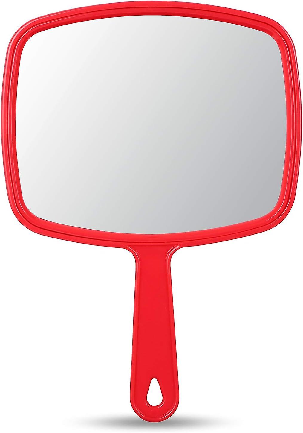 Handheld makeup mirror with handle - red