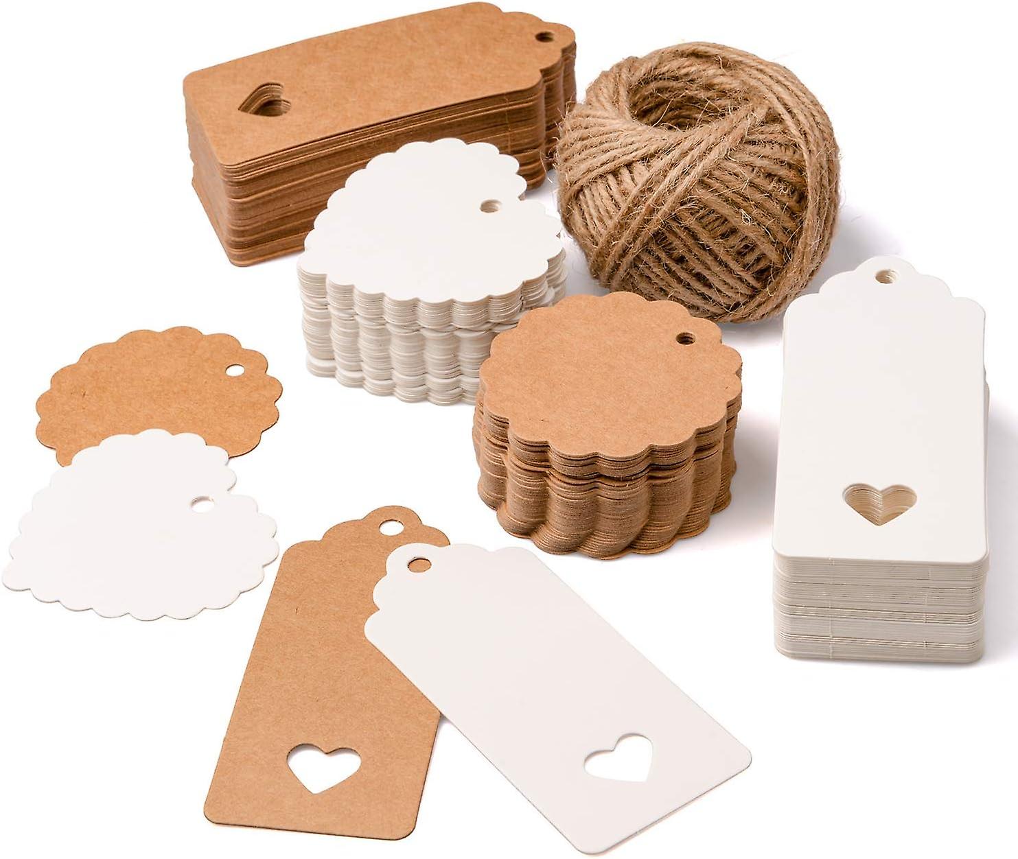 200PCS Gift Tag Brown and White Kraft Paper Tag,Round Heart Rectangle Blank Tags,Christmas Party Gift Wedding Tag