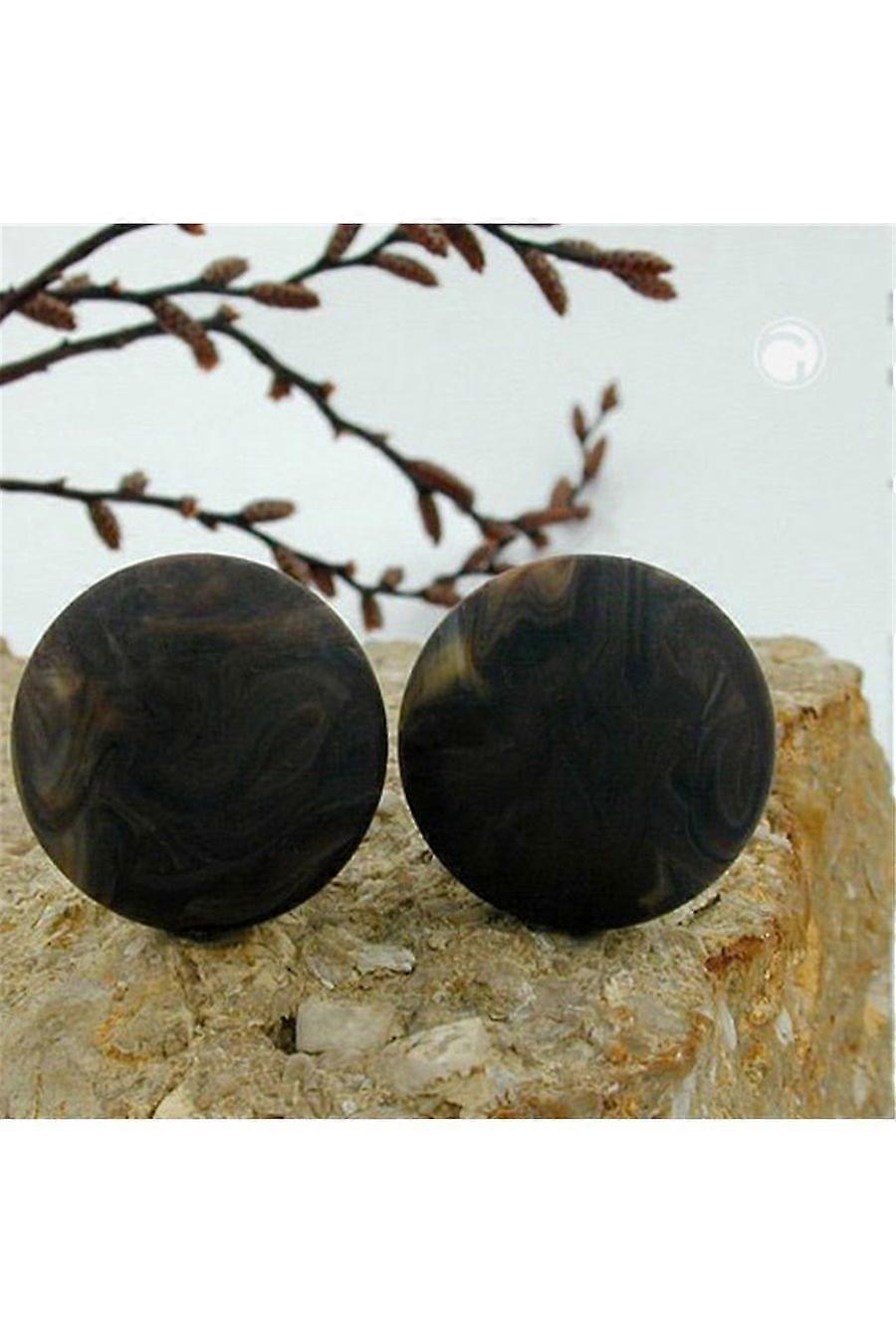 Earring Clip Dark-brown-marbled Matte - Gl04558