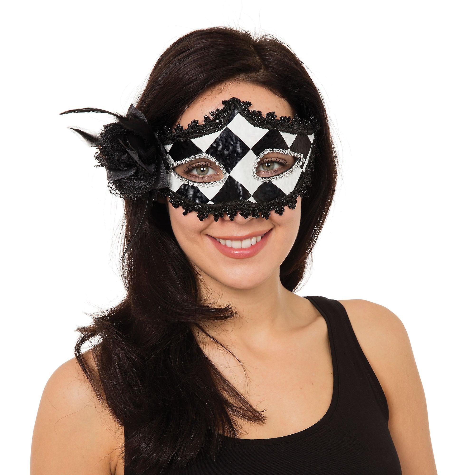 Harlequin Eyemask With Side Feather Eye Masks Female Em098