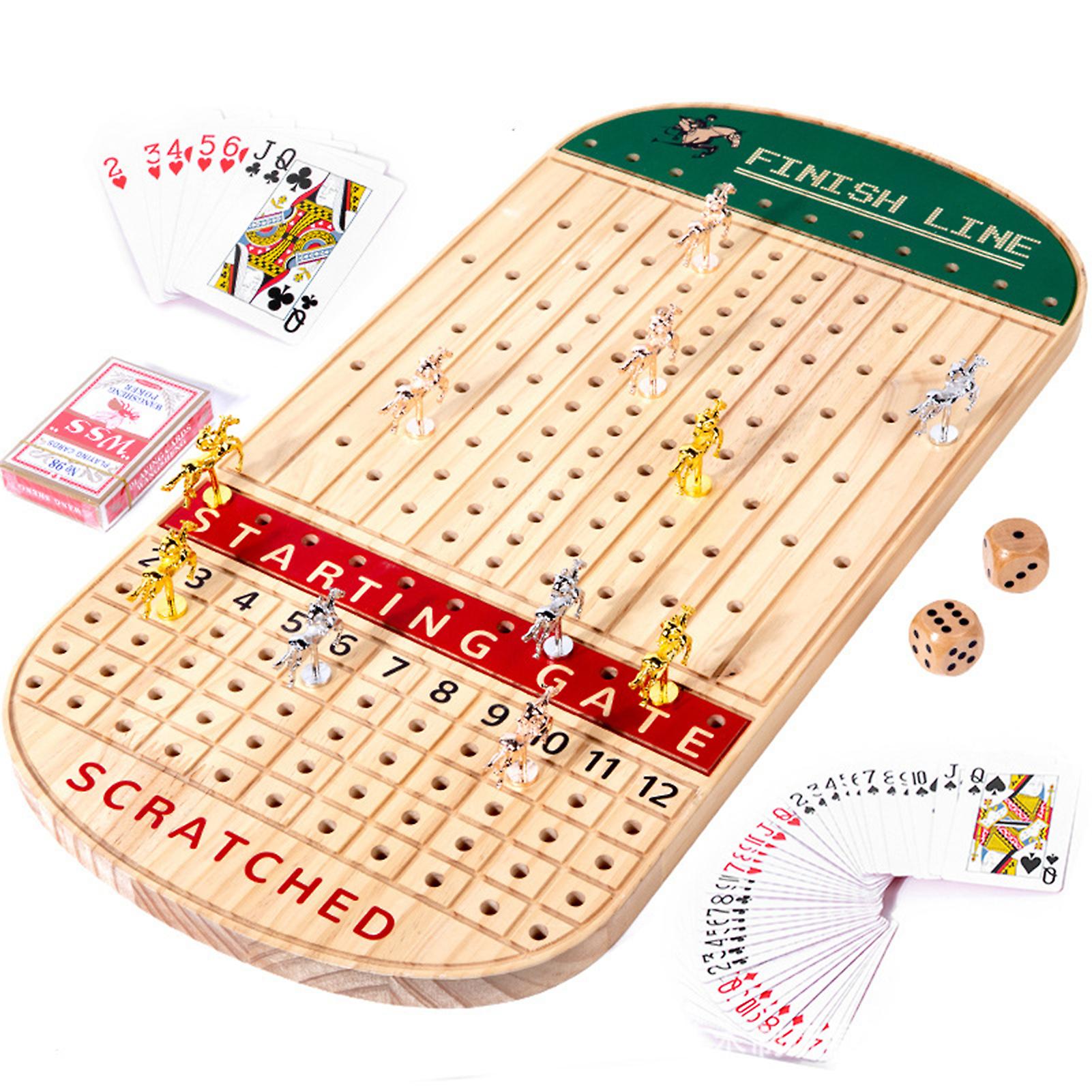 Portable Chess-Checkers Set Large Foldable Horse Race Board Game Set for Family Game Night