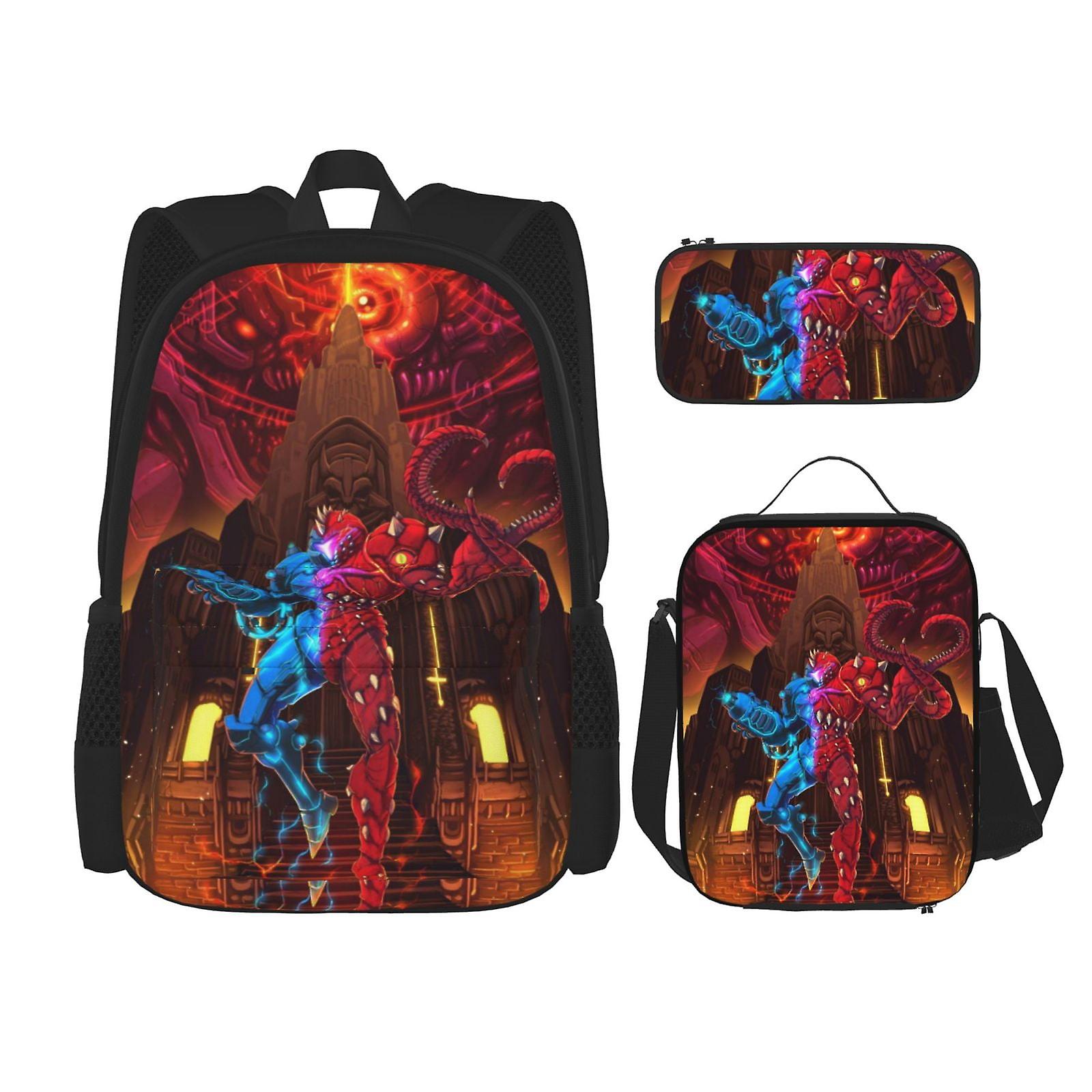 Metroid Samus Aran مضحك حقيبة ظهر Daypack للعمل حقيبة أنيمي حقيبة دفتر مقلمة حقيبة غداء مزيج