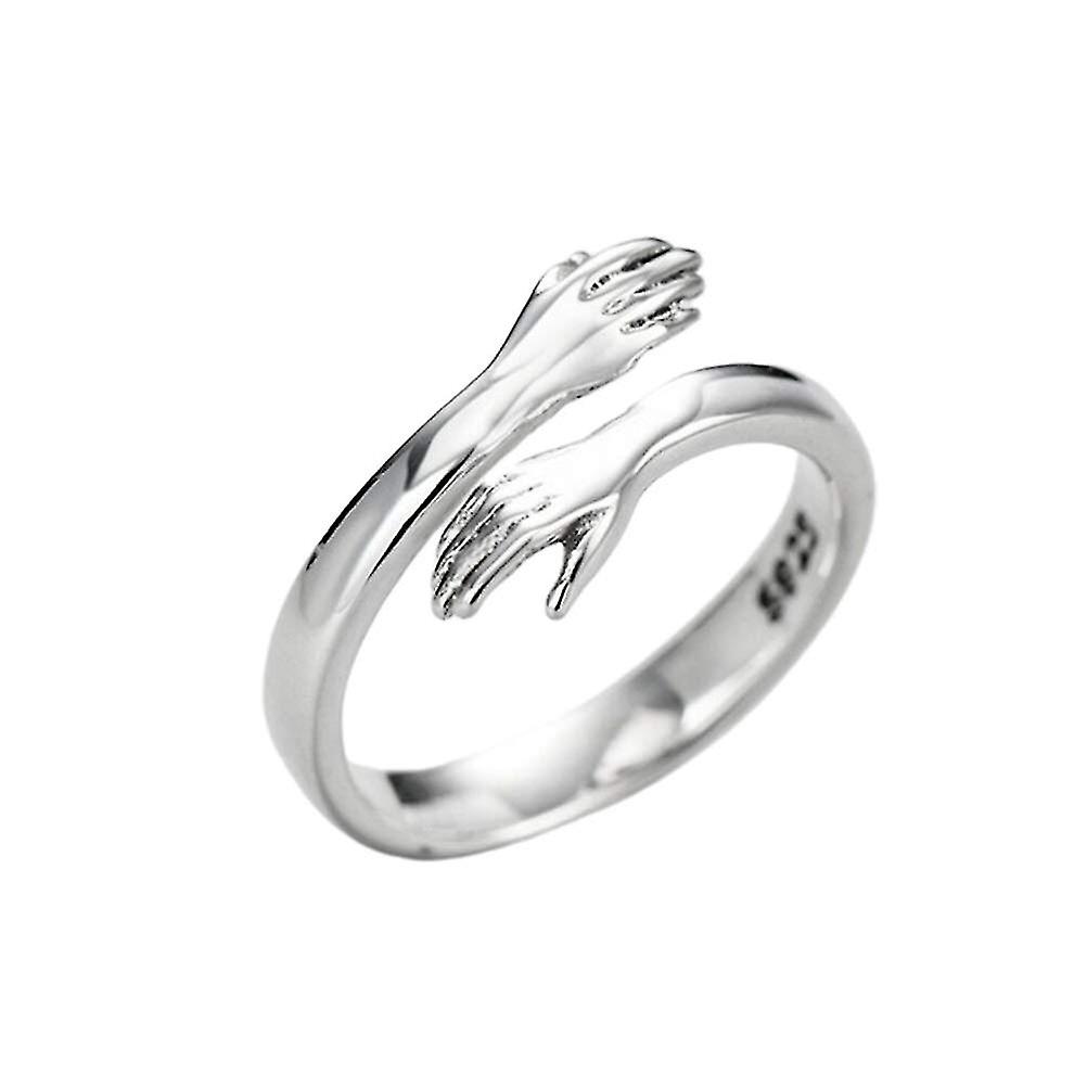 Sterling Silver Hug Ring, Hug Ring, Adjustable Couple Hug Ring, Romantic Love Hugging Hands Open Ring