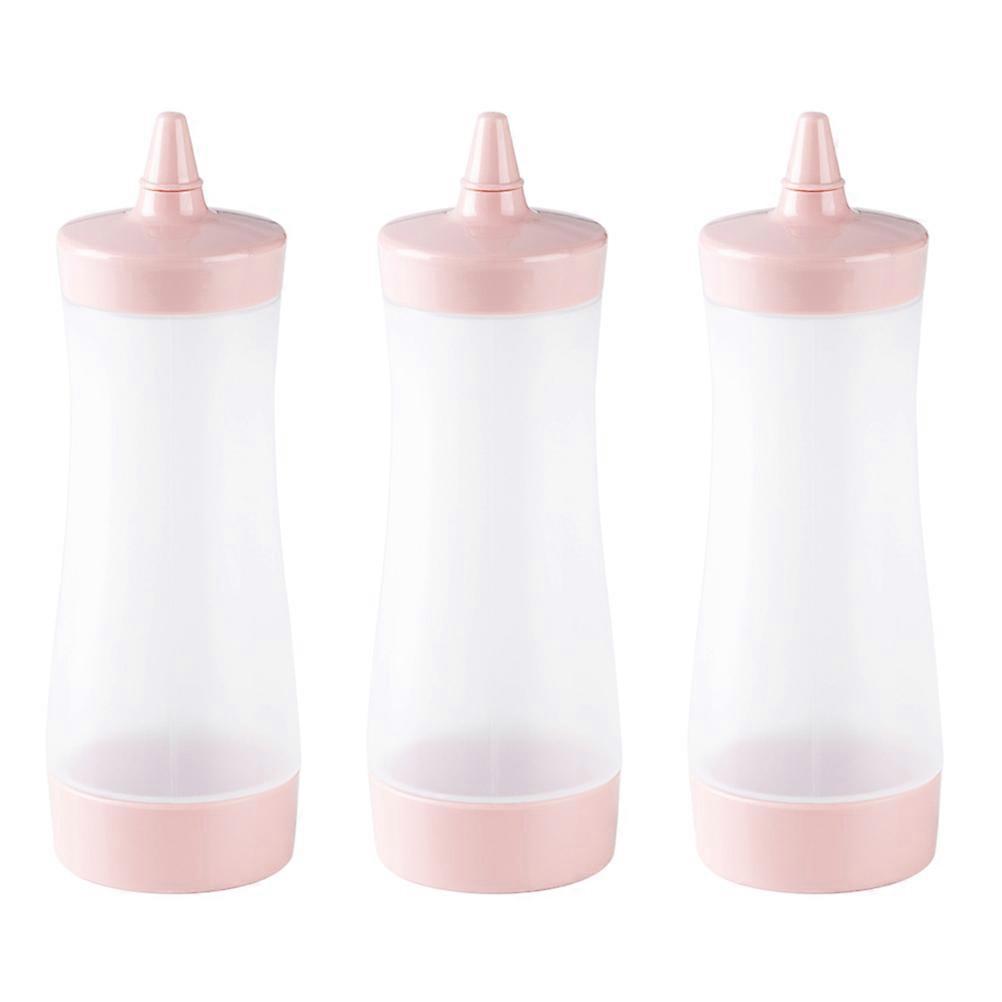 3PCS Plastic Squeeze Condiment Bottles Sauce Dispensers BBQ Accessories for Ketchup Mustard Jam (Pink)