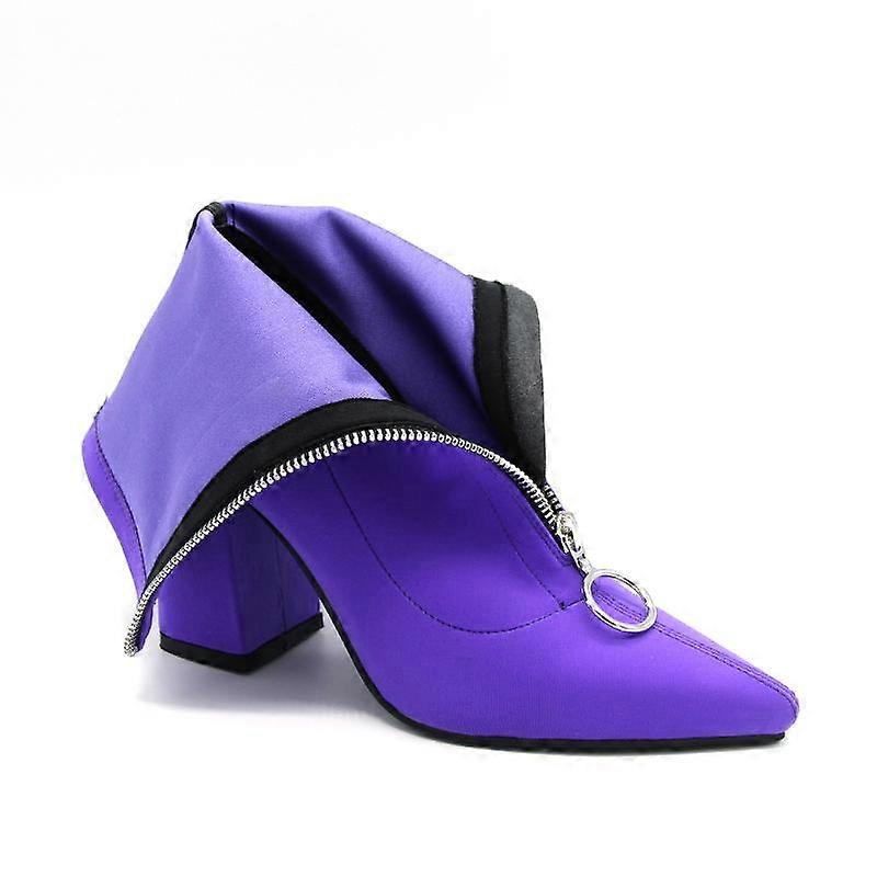 Autunno Lycra Stivali Donna Punta Punta Tacco Quadrato Scarpe Stivali Donna Stivaletti Nero Viola Rosa Rosso 39