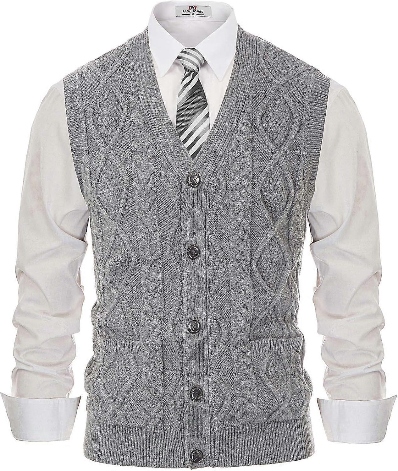 Colete de Suéter Masculino com Decote em V Sem Mangas e Tricotado com Cabo e Colete i