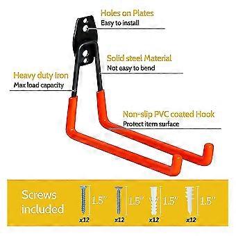 thumbnail image 2 of Garage Hooks Heavy Duty Garage Hooks 4 Pack, Heavy Duty 7.7 Inch Garage Bike Hooks, Ladders Hooks, With 2 Extension Cord Holder Organizer, Wall Mounted Storage Hanger For Power Tools,Garden Tool,Ropes,Hose And 2 of 12
