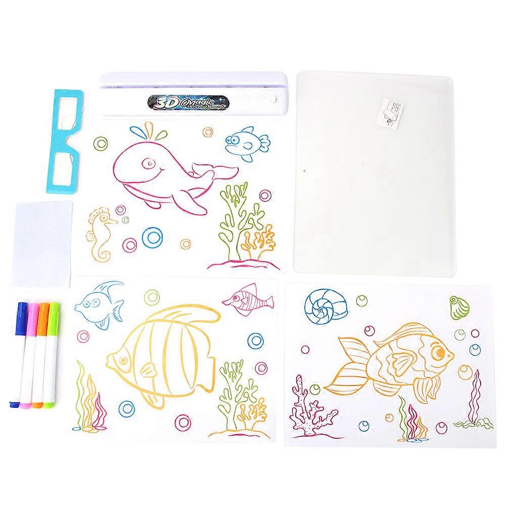 3D多機能LEDライト光るライティングドローイングボードタブレット子供のおもちゃ(海洋動物)