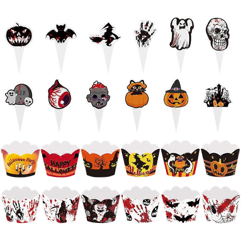 12 مجموعة هالوين كب كيك أغلفة كب كيك ورقة توبرز حزب كب كيك ديكور